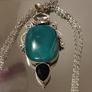 Botswana Agate, White Quartz & Onyx Pendant